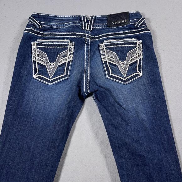 Vigoss Jeans Womens 7/8 The Dublin Capri Distressed Contrast Stitching Denim Pan - Picture 10 of 12